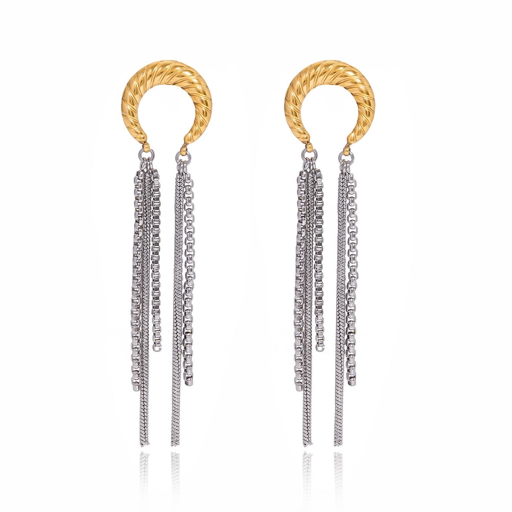 1 Paar lässige Quaste Mond Edelstahl Gold Farbe Damen baumeln Ohrringe