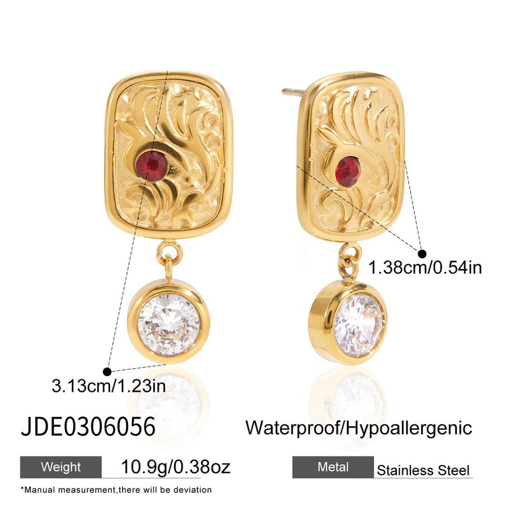 Sophisticated Rectangle Stainless Steel Gold Color Zircon Women's Jewelry Sets