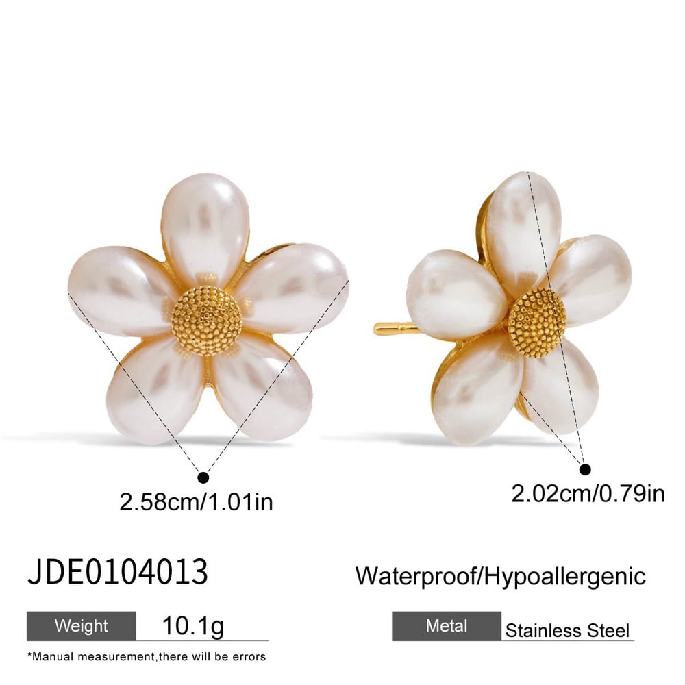1 Paar elegante Blumen-Ohrstecker aus Edelstahl in Goldfarbe mit Muscheln für Damen