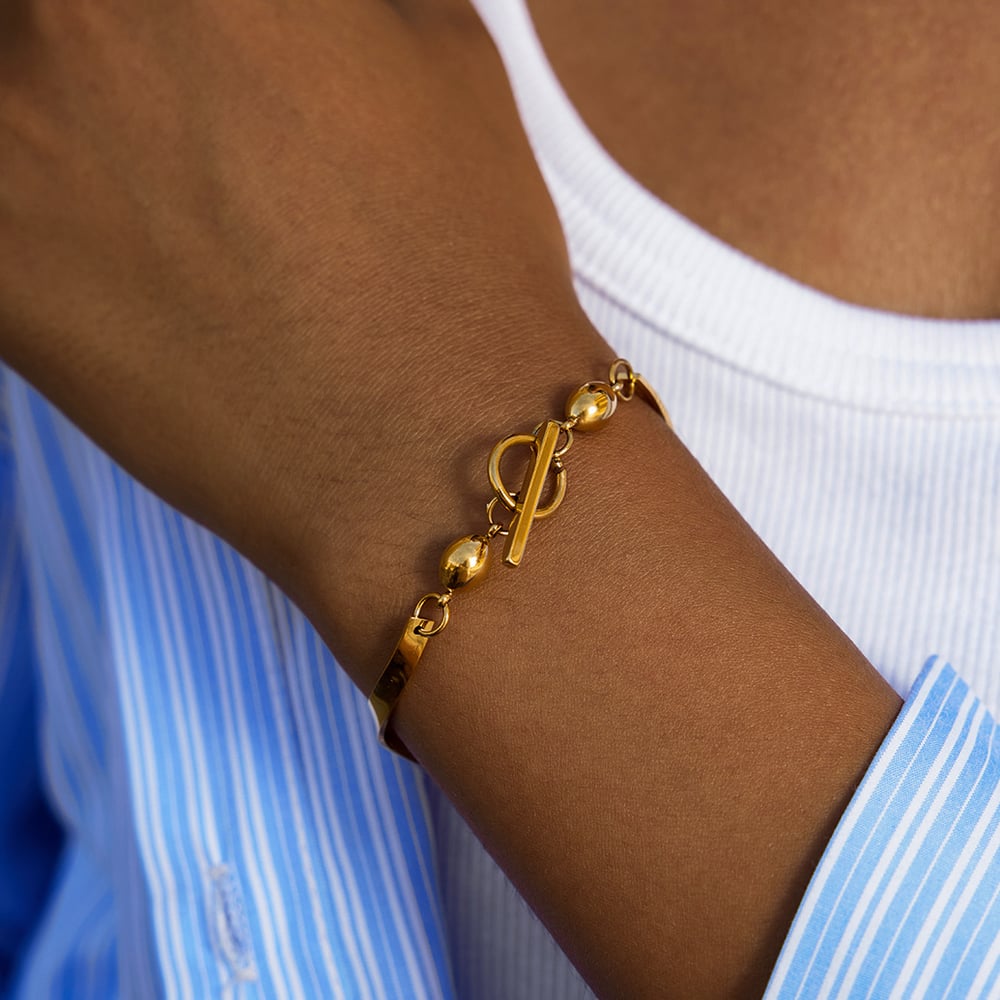 1 Piece Modern Wavy Line Stainless Steel Gold Color Women's Chain Bracelets h5Picture4