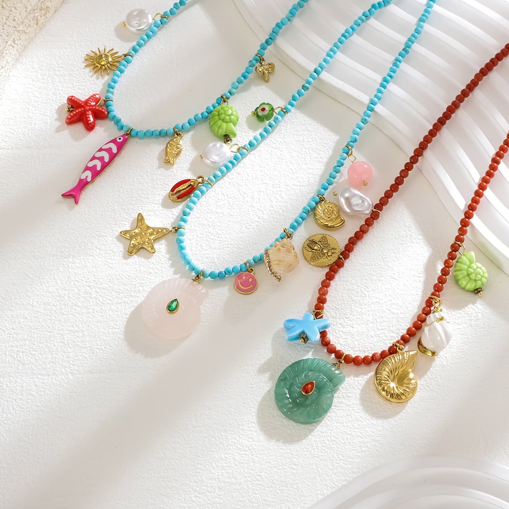 1 Stück romantische Muschel Edelstahl Gold Farbe Naturstein Damen Perlen Halsketten Bild3