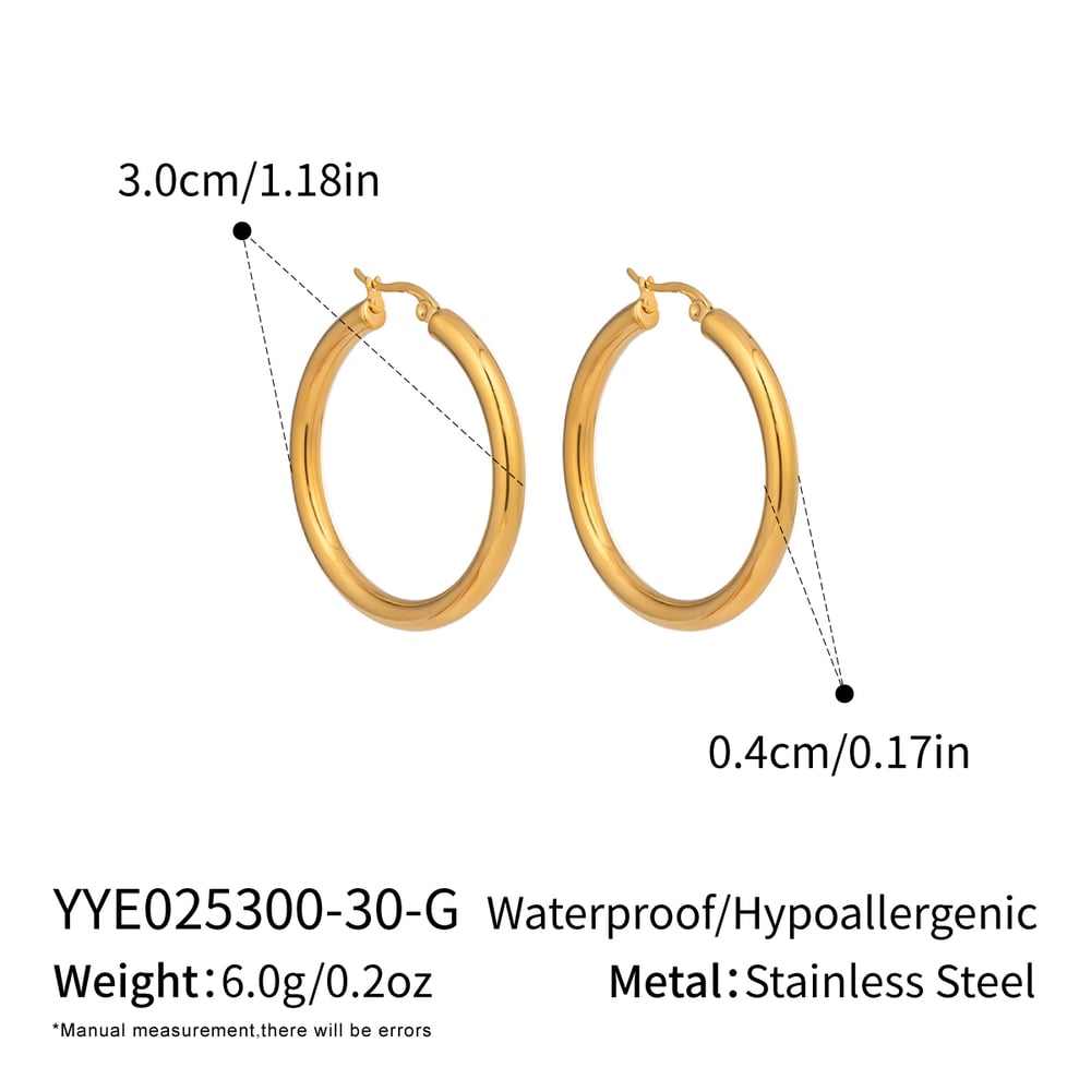 1 Pair Circle Stainless Steel Gold Color Basic Hoop Earrings