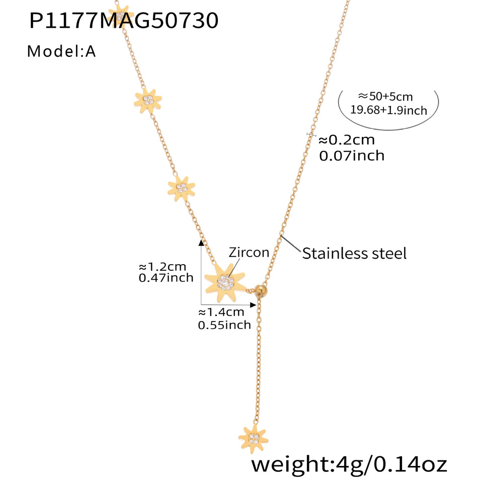 1 Stück luxuriöse Stern-Anhänger-Halsketten aus Edelstahl in Goldfarbe für Damen