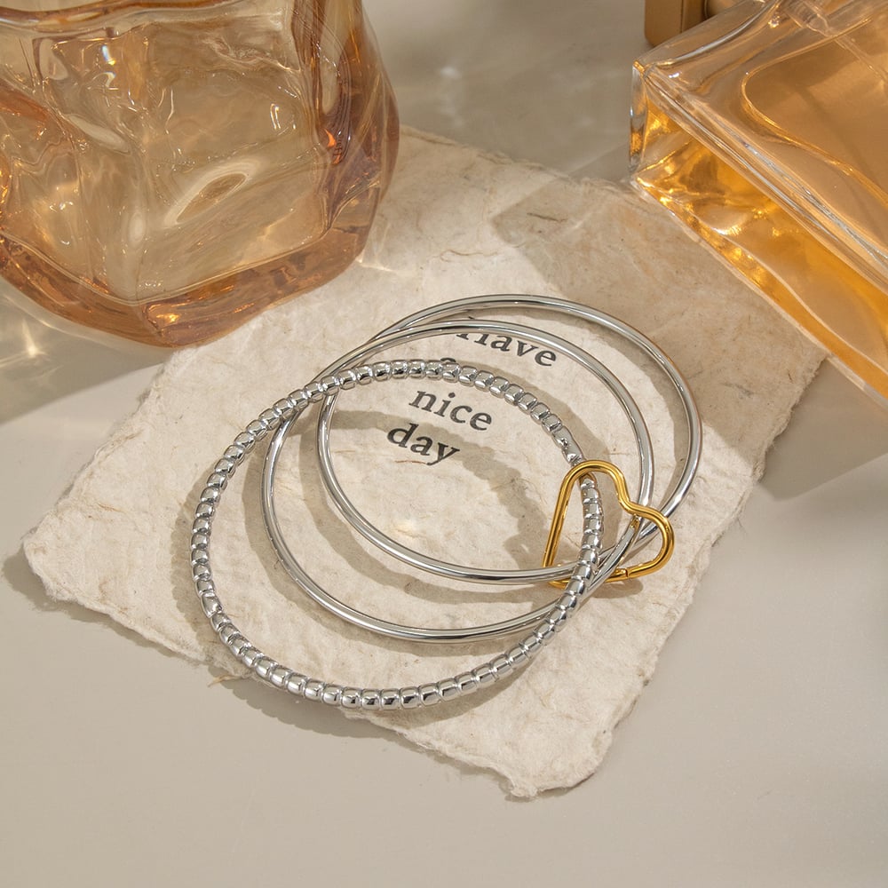 1 Piece Stainless Steel Mixed Color Heart Buckle Bangle Picture2