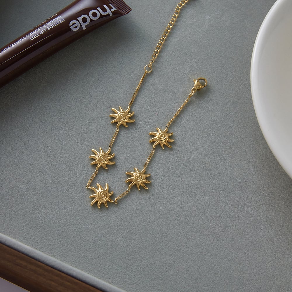 1 Piece Retro Sun&Moon Stainless Steel Gold Color Women's Cuff Bracelets h5Picture5