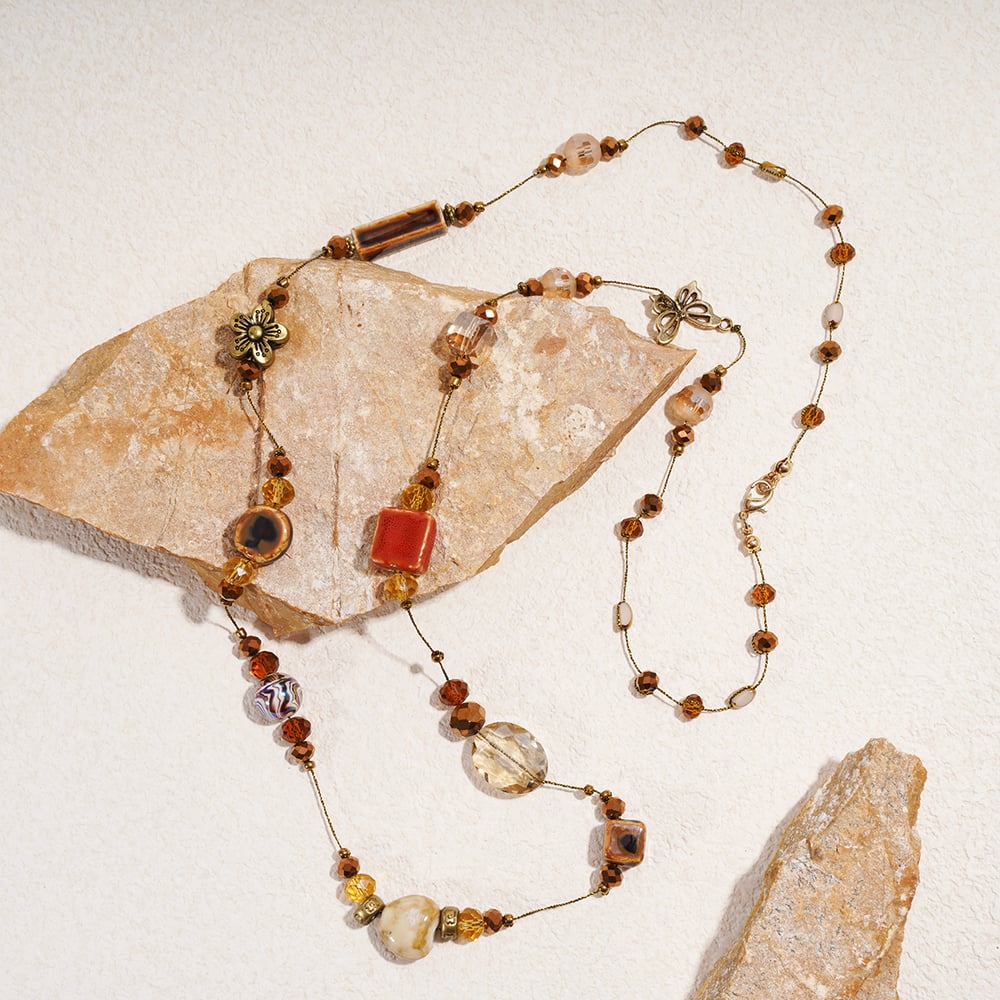 1 Piece Retro Flower Irregular Shape Ceramics Long Necklace Picture4