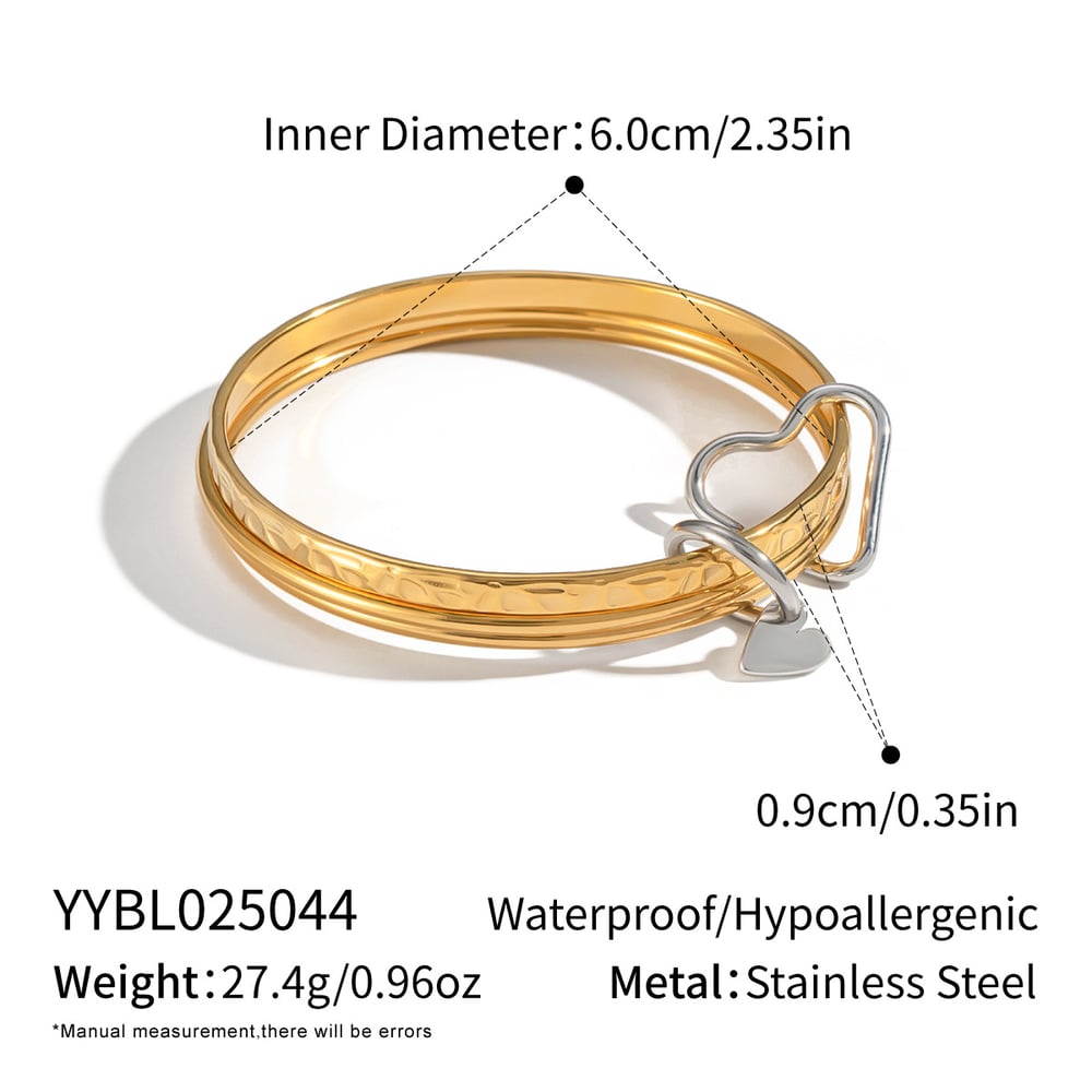 1 Piece Stainless Steel Mixed Color Heart Buckle Bangle