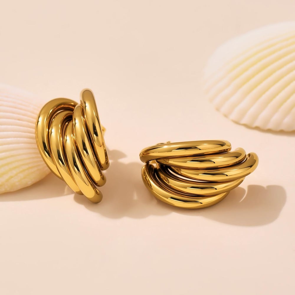 1 Paar unregelmäßig geformte Ohrstecker aus Edelstahl in Goldfarbe für Damen h5Bild6