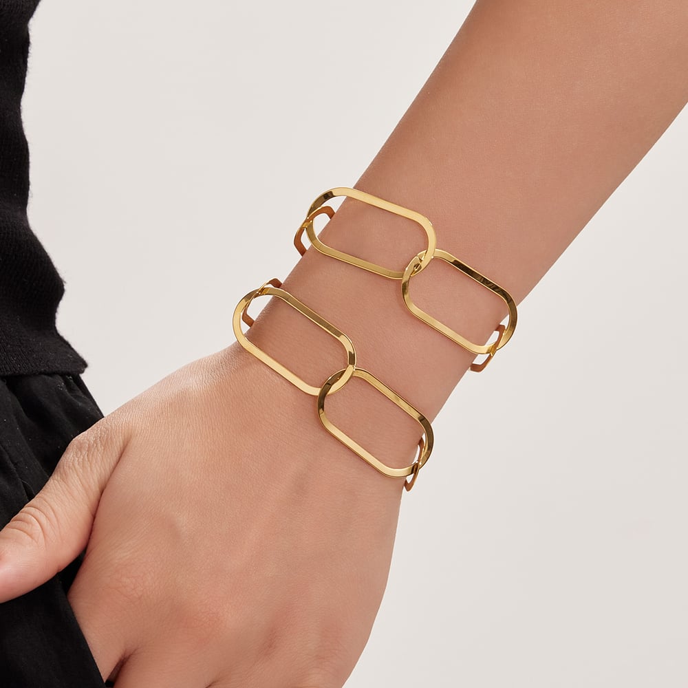 Simple Squircle Stainless Steel Gold Color Women's Jewelry Sets h5Picture4