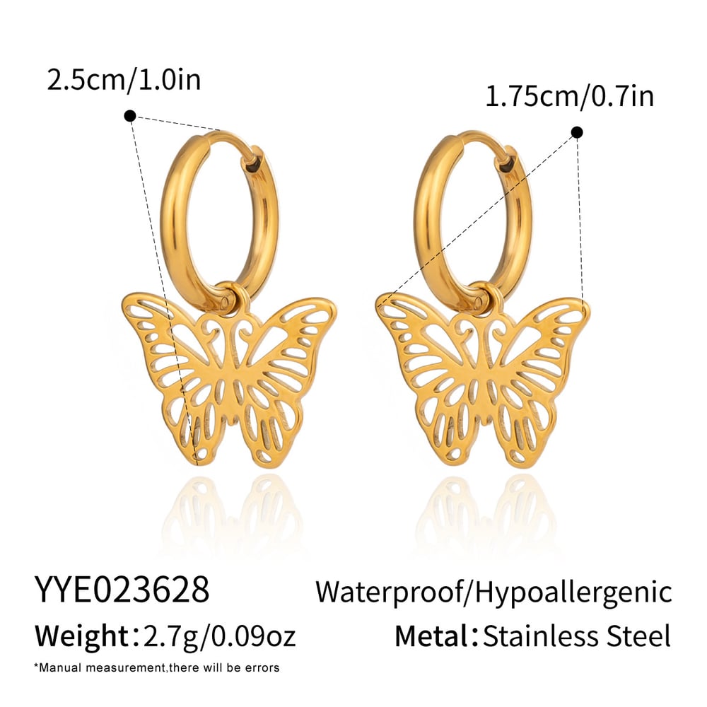 1 Paar romantische Schmetterlings-Ohrringe aus Edelstahl in Goldfarbe für Damen