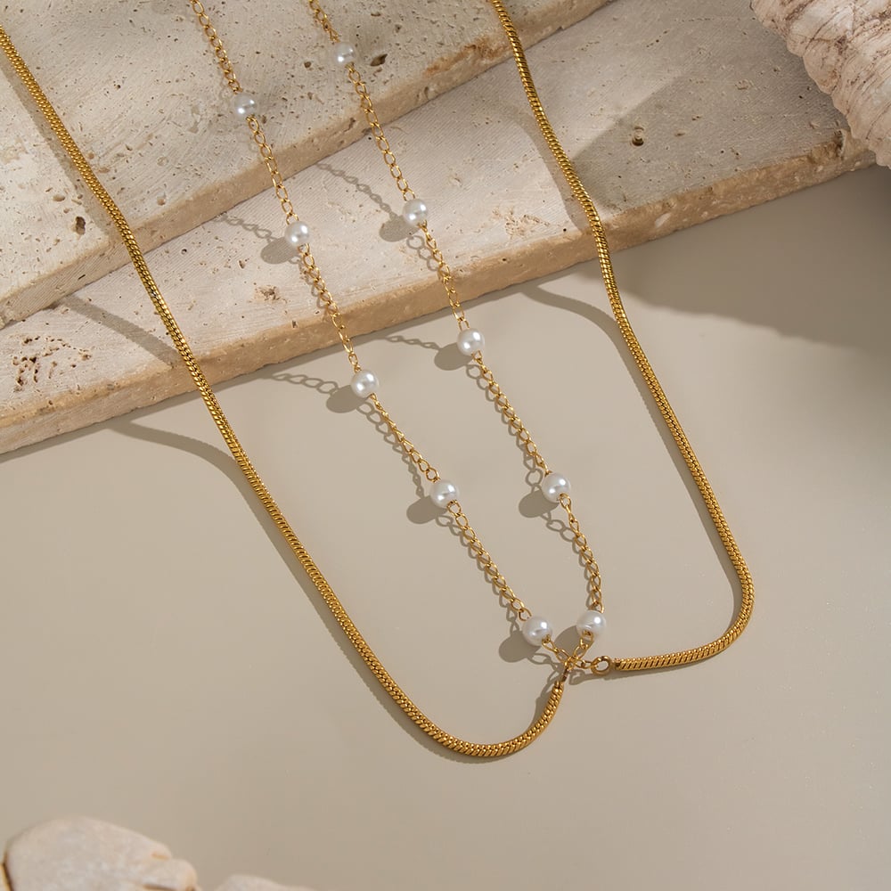 1 Stück Edelstahl Goldfarbene Perlen-Mehrfachkette Bild4