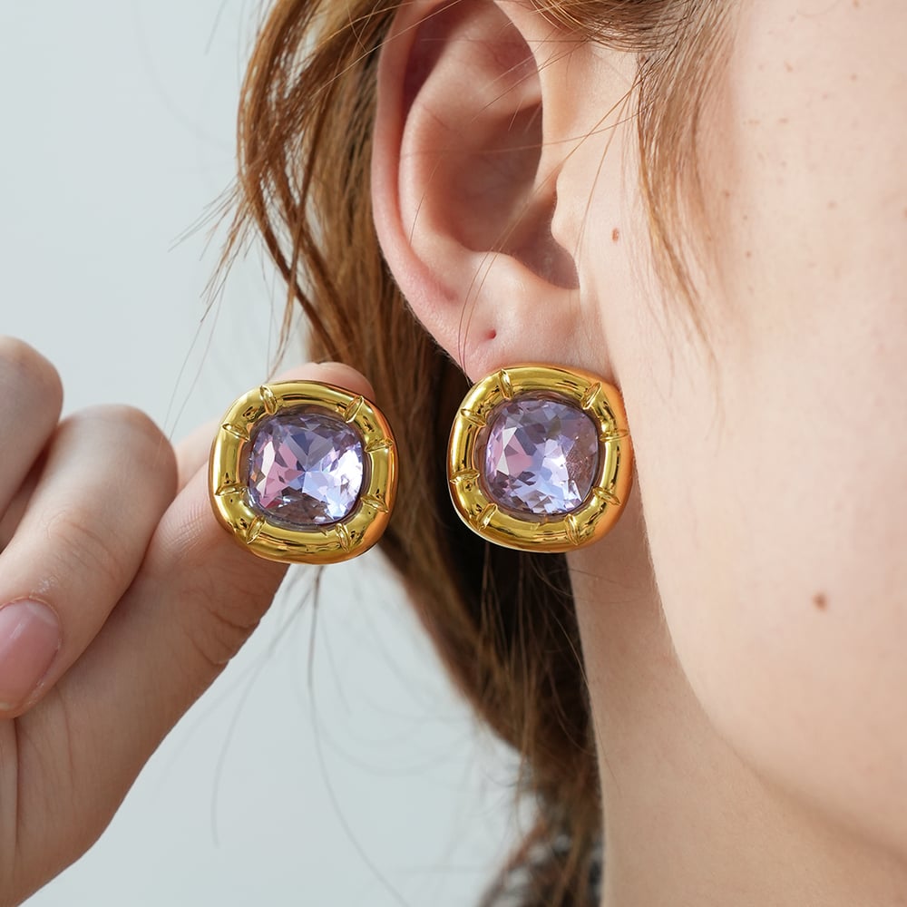 1 Pair Simple Rectangle Stainless Steel  Gold Color  Women's Stud Earrings Picture7