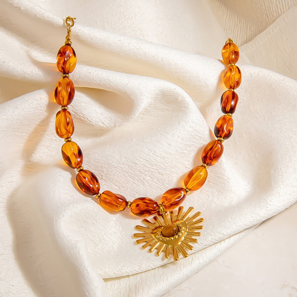 1 Stück Elegante Herz Edelstahl Naturstein Damen Perlen Halsketten Bild3