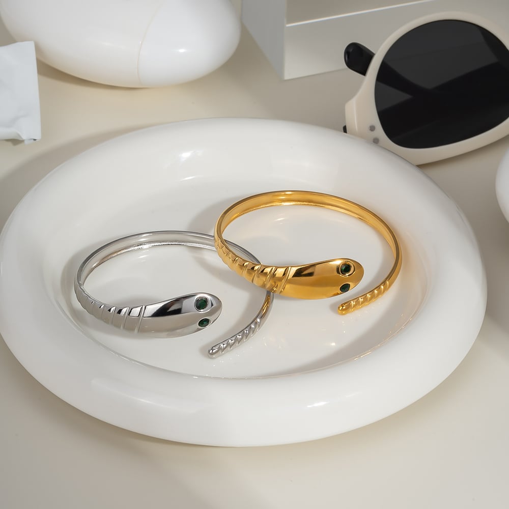 1 Piece Snake Shape Stainless Steel Gold Color Cuff Bracelet h5Picture3