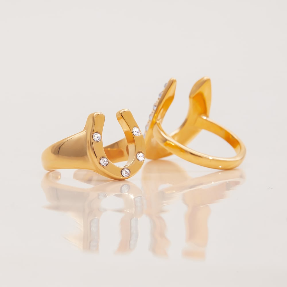 1 Stück luxuriöse Statement-Ringe aus Edelstahl in Hufeisenform in Goldfarbe h5Bild5