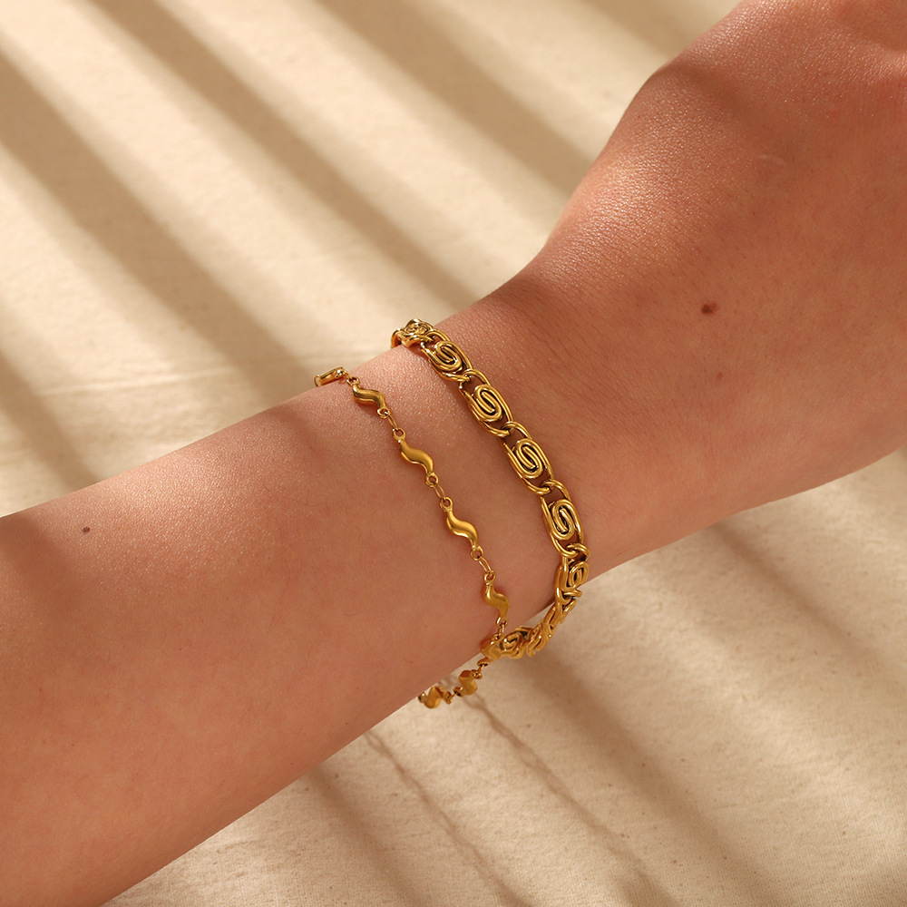 1 Piece Simple  Daily Chain Circle Rectangle Stainless Steel   Women's Chain Bracelets h5Picture3