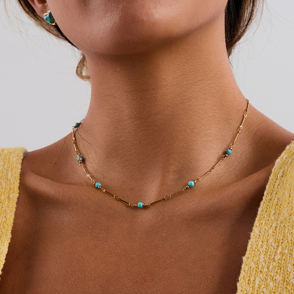 1 Piece Classic Calaite Stainless Steel Gold Color Natural Stone Women's Chain Necklaces h5Picture7