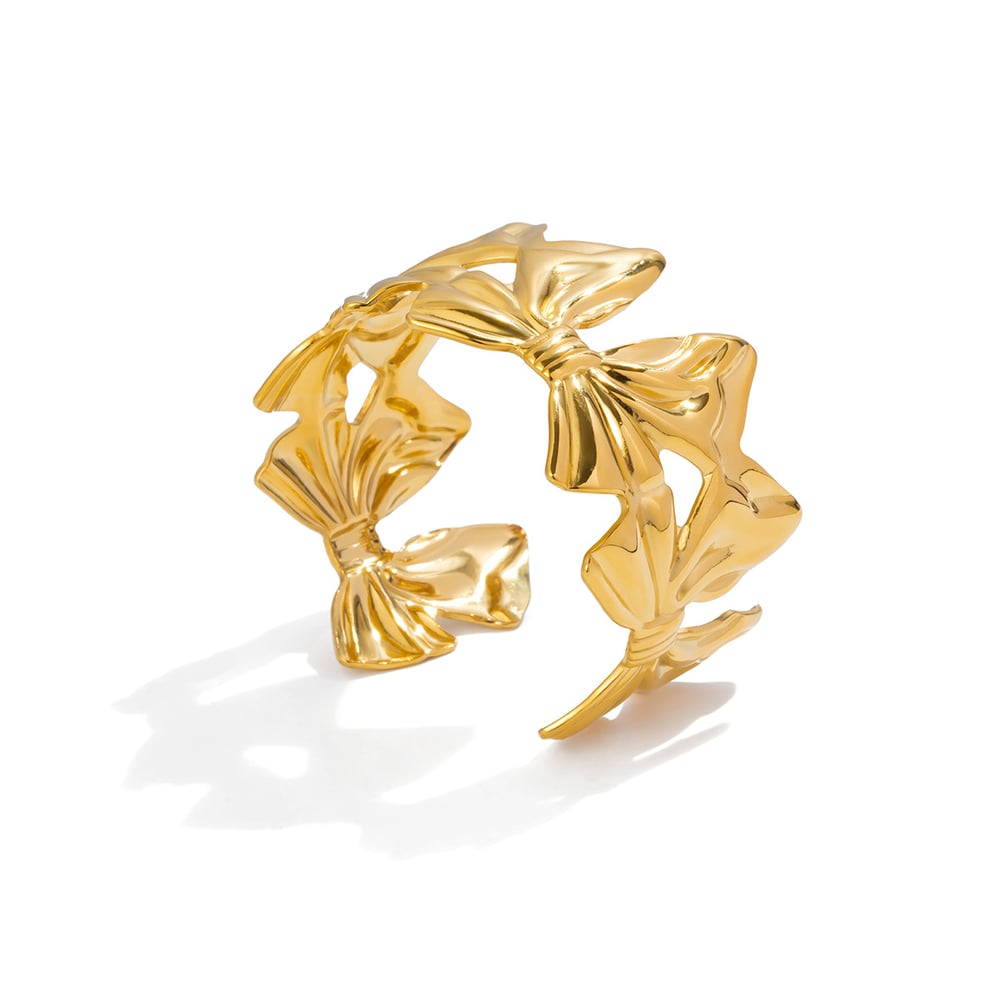 1 Piece Sophisticated Bow Knot Stainless Steel Gold Color Women's Cuff Bracelets