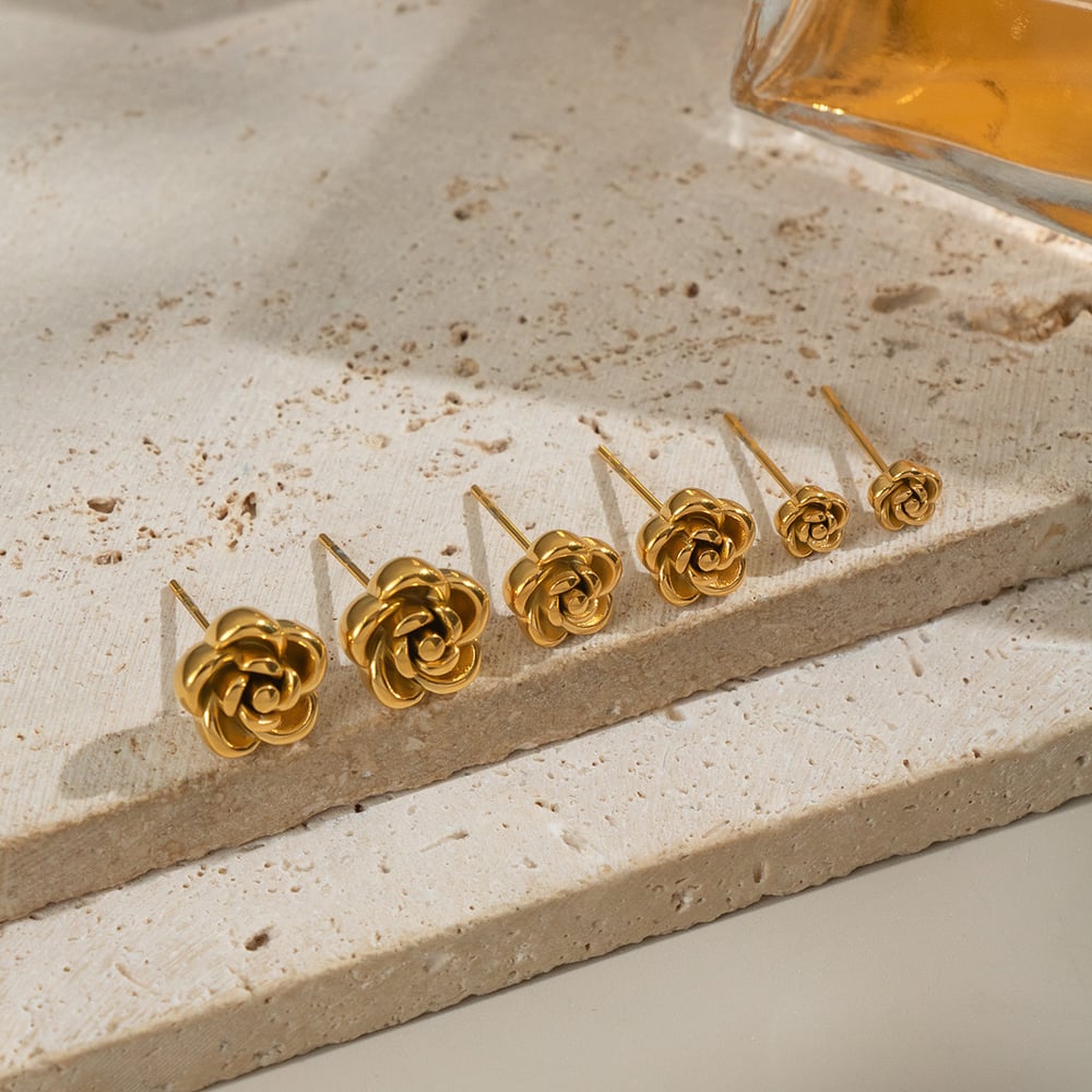 1 Pair Simple Series Flower Stainless Steel Gold Color Women's Stud Earrings Picture3