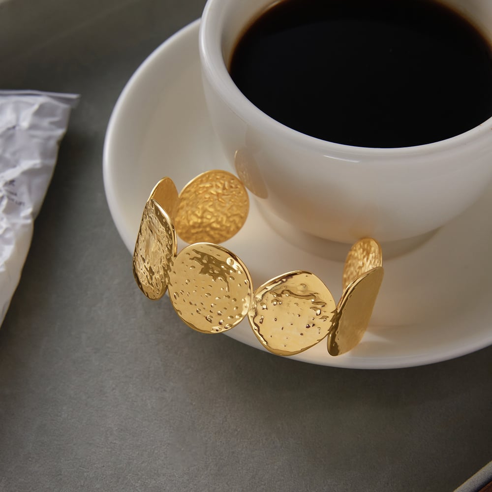 1 Piece Classic Circle Hammer Pattern Stainless Steel Gold Color Women's Cuff Bracelets Picture4