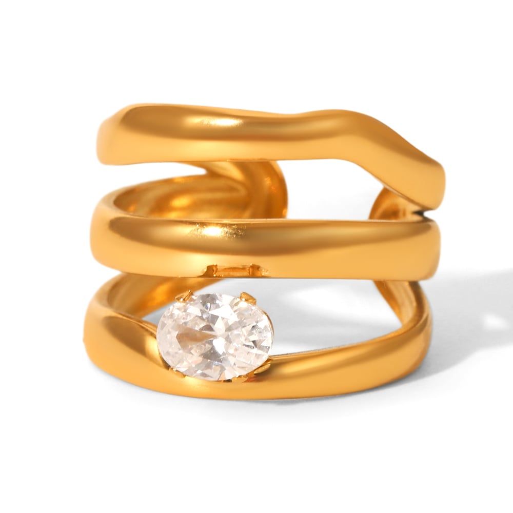 1 Piece Luxurious Irregular Shape Stainless Steel Gold Color Zircon Women's Gemstone Rings