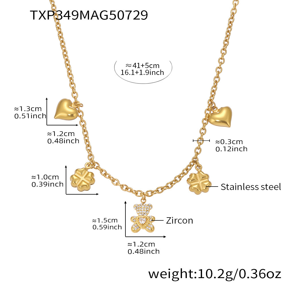 Cute Bear Clover Stainless Steel Gold Color Women's Jewelry Sets