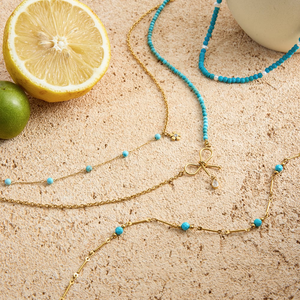 1 Piece Elegant Bow Knot Beads Stainless Steel Gold Color Women's Layered Necklaces h5Picture8