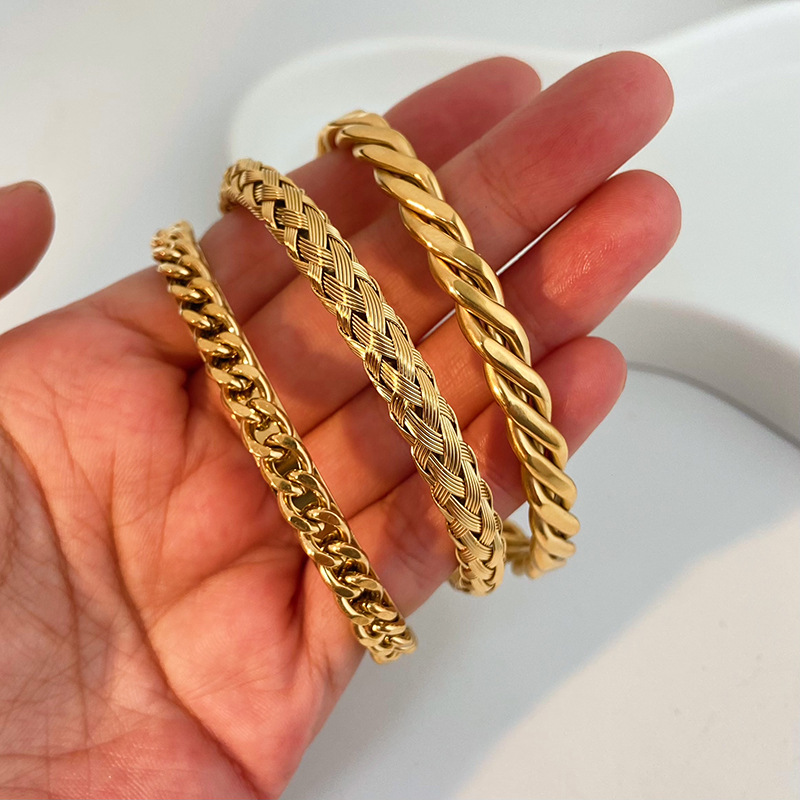 1 Piece  Classic Chain Woven Stainless Steel  Gold Color  Women's Cuff Bracelets h5Picture2