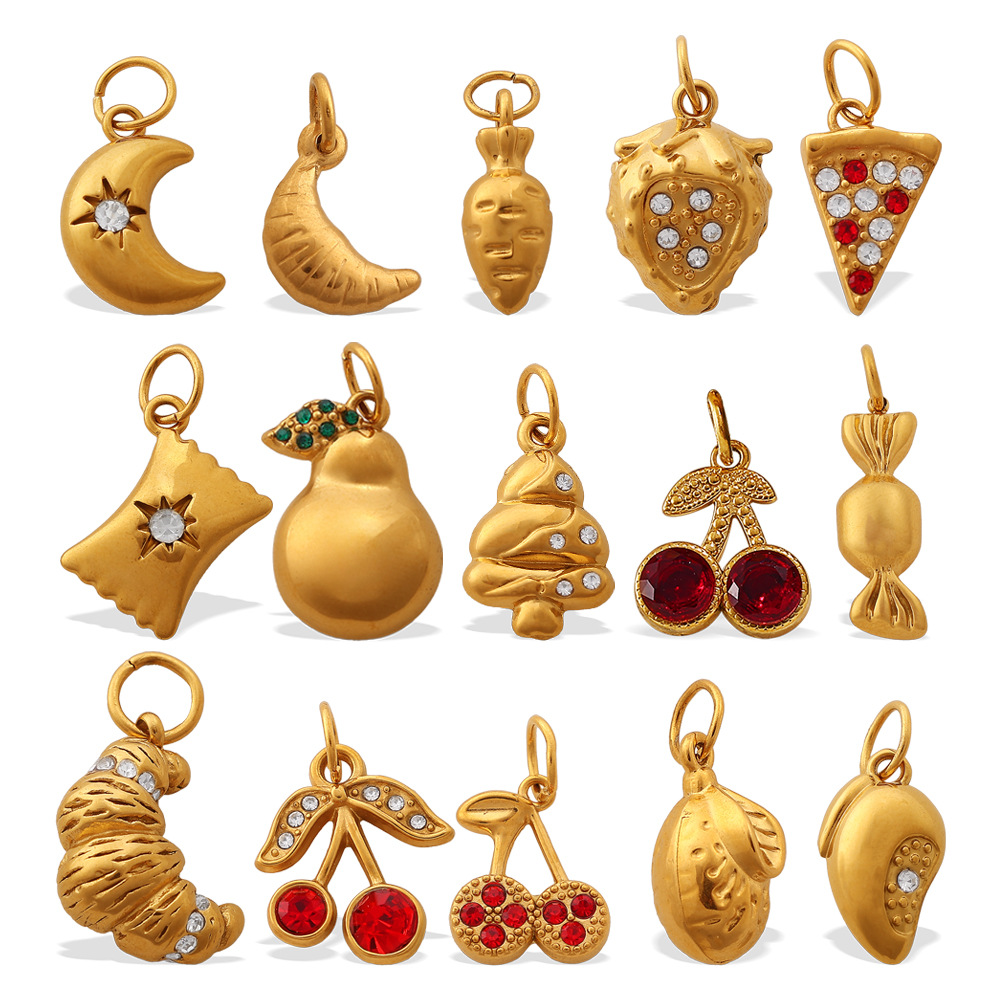 1 Piece Sweet Cherry Stainless Steel Gold Color DIY Pendant h5Picture4