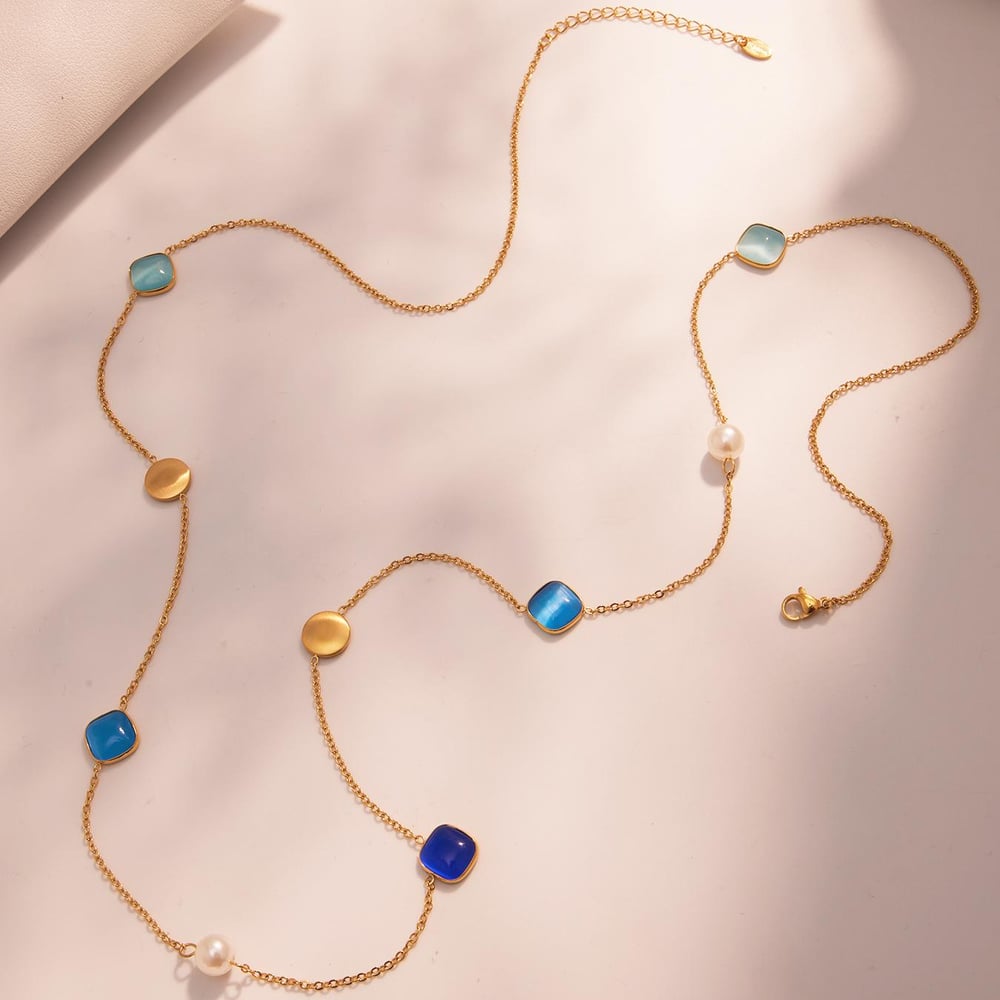 1 Piece Luxurious Rectangle Stainless Steel Gold Color Women's Pendant Necklaces h5Picture6