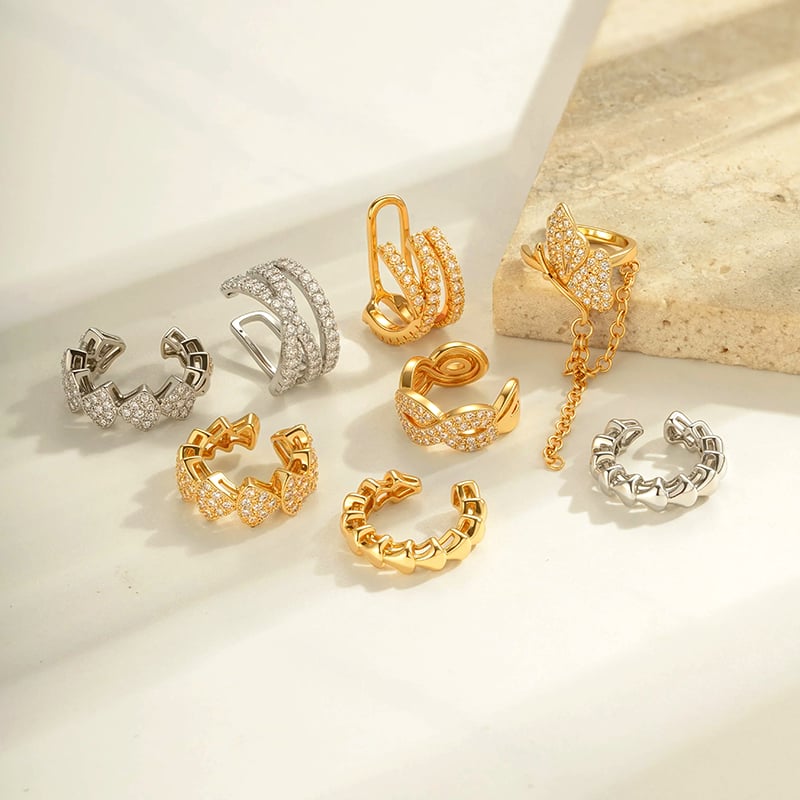 1 Stück Kupfergoldfarbene Zirkon-Ohrmanschetten Bild3