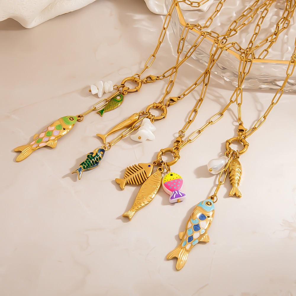 1 Piece Light Luxury and High End Fish Shaped Stainless Steel Women's Pendant Necklaces h5Picture4