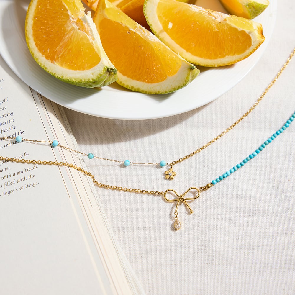 1 Piece Elegant Bow Knot Beads Stainless Steel Gold Color Women's Layered Necklaces h5Picture3