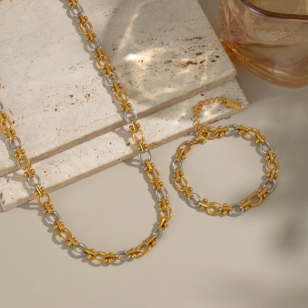 Mixed Gold Color And Silve Stainless Steel Chain Necklace Set Picture3
