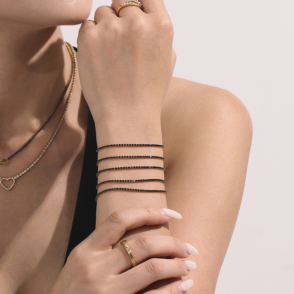 1 Stück Zarte Linien Edelstahl Gold Farbe Zirkon Damen Kettenarmbänder Bild3