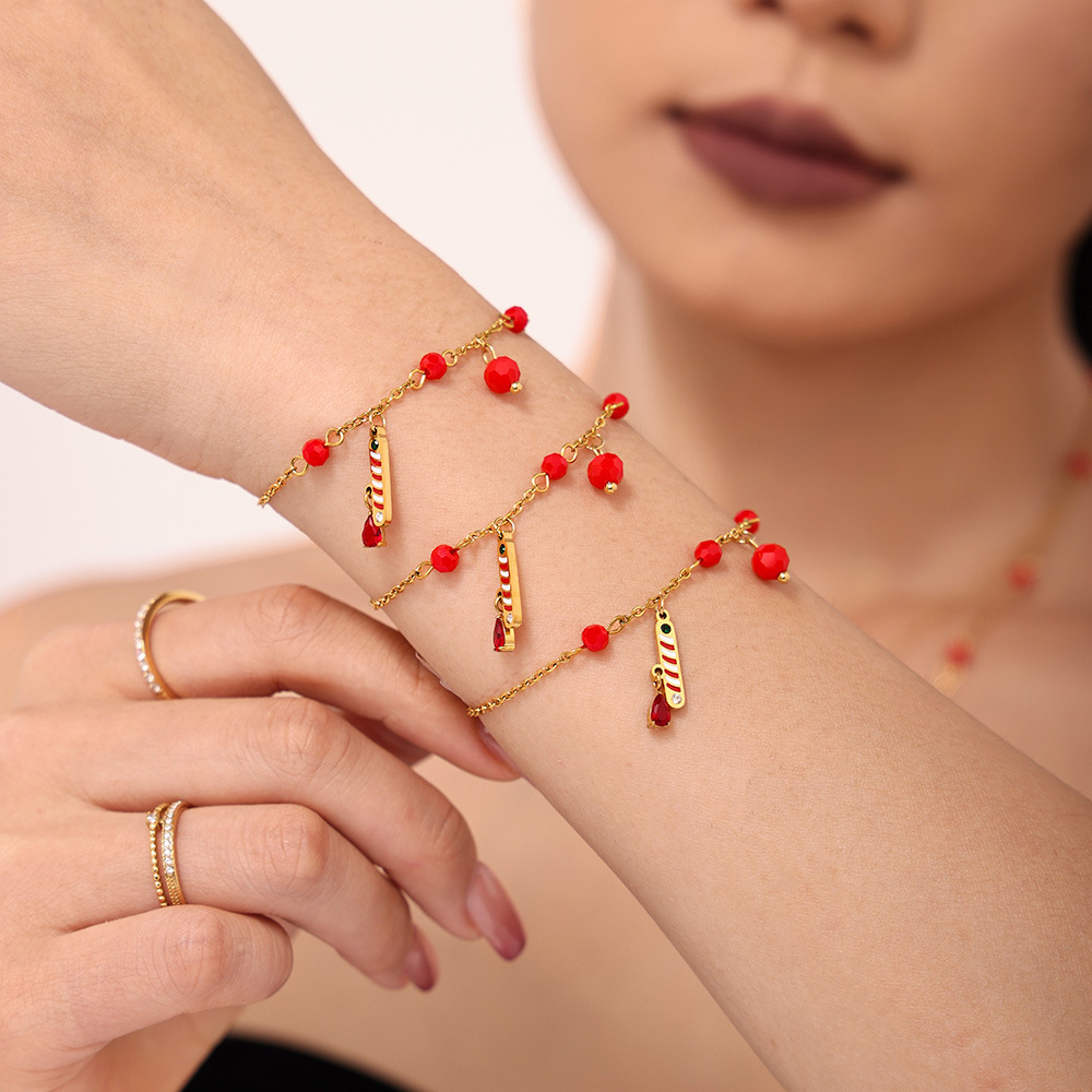 Christmas Element Stainless Steel Gold Color Garnet Women's Jewelry Sets h5Picture5