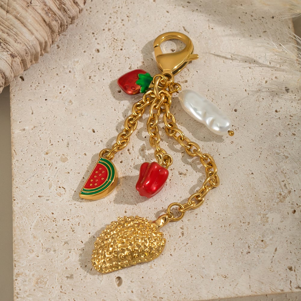 1 Stück Obst Edelstahl Gold Farbe Schlüsselanhänger Bild7