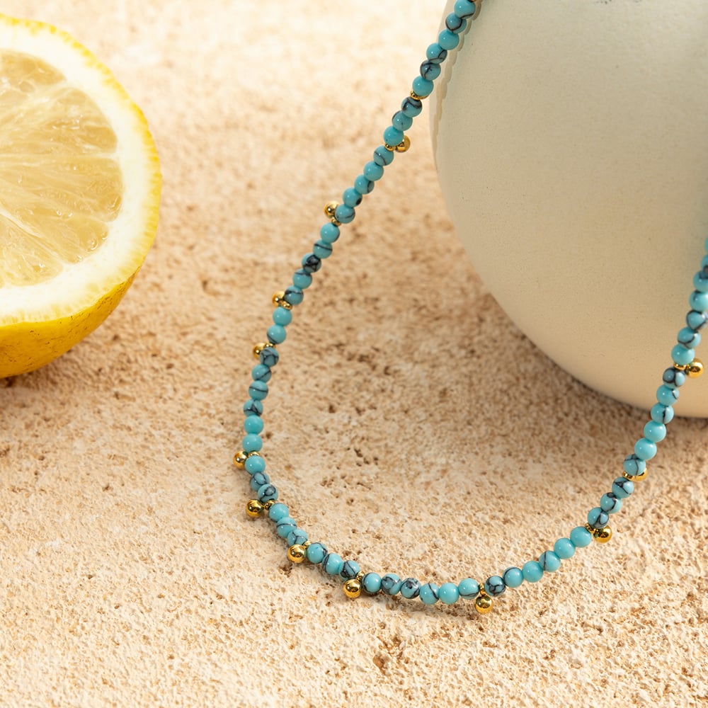 1 Piece Calaite Beads Natural Stones Gold Color Women's Beaded Necklaces h5Picture6
