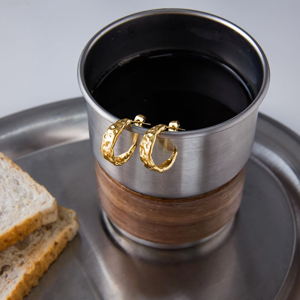 1 Pair Shinning Circle Stainless Steel Gold Color Women's Hoop Earrings Picture4