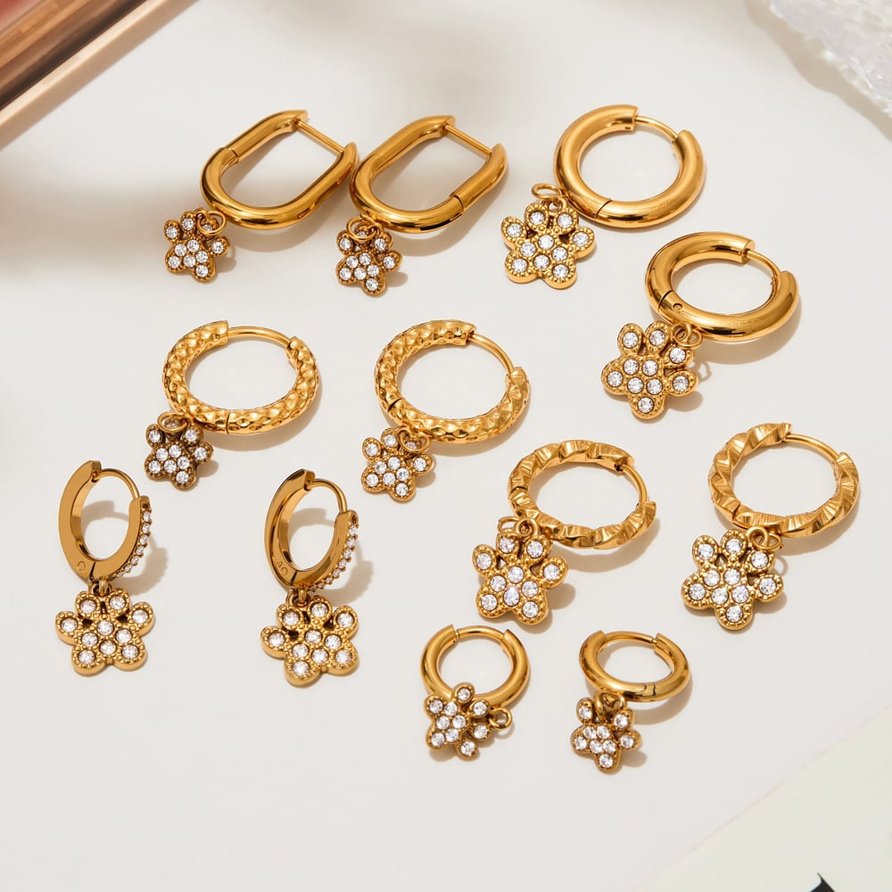 1 Pair Romantic Dog's Paw Stainless Steel Gold Color Zircon Women's Drop Earrings Picture2