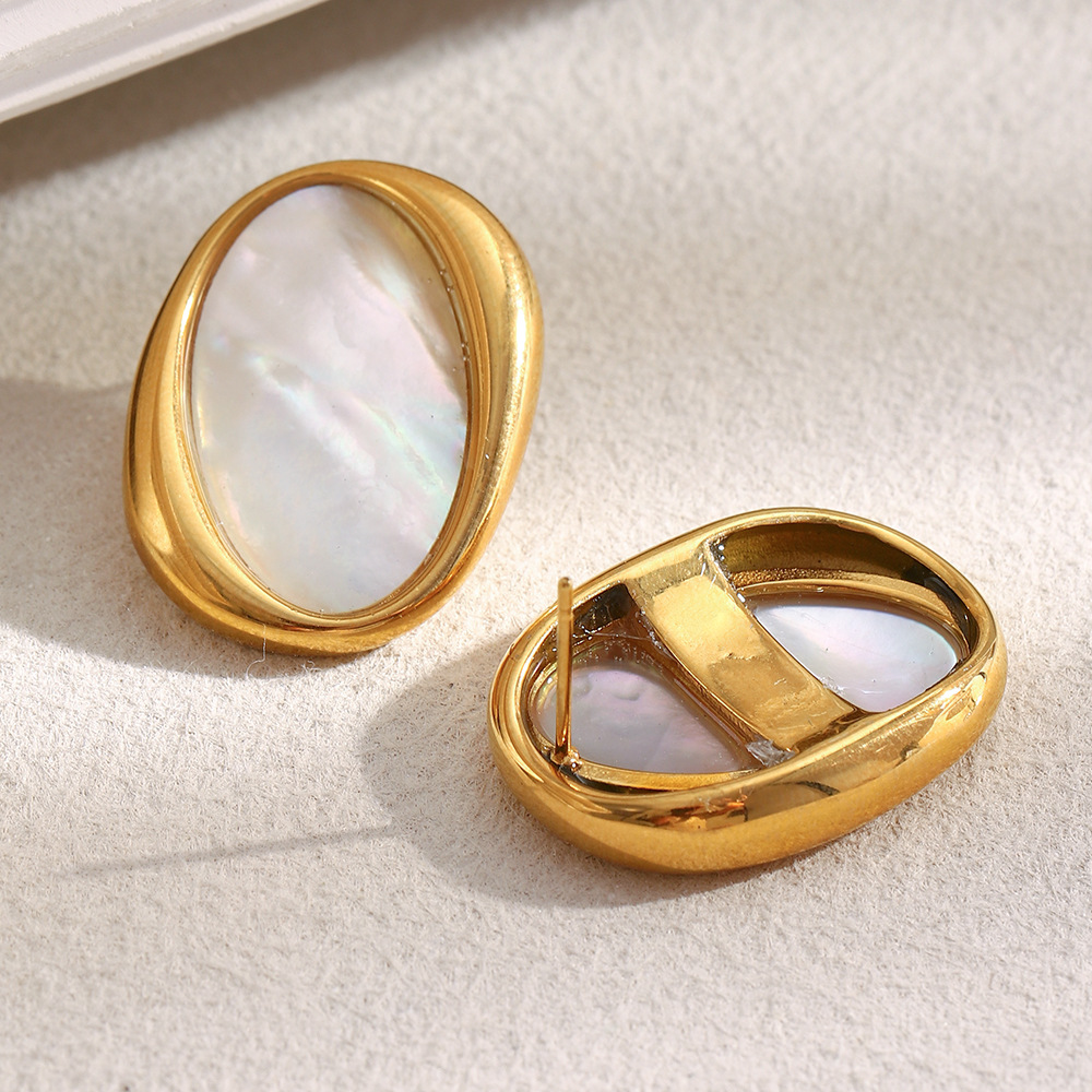 1 Piece Retro Oval Stainless Steel Gold Color Shell Statement Rings Picture7