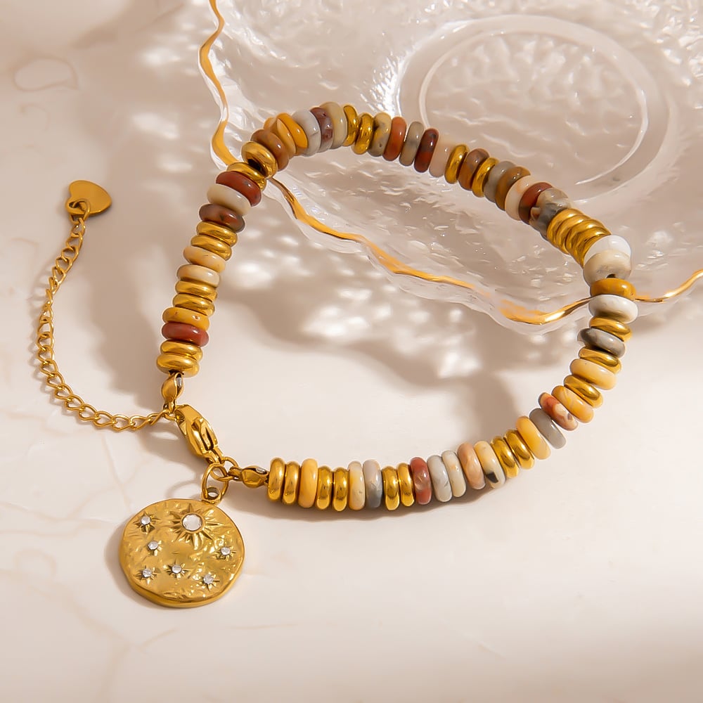 1 Piece Natural Stone Stainless Steel Gold Color Beaded Bracelet Picture5