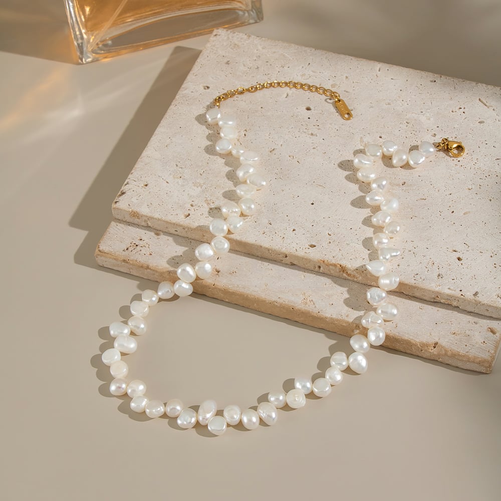 1 Stück Luxuriöse Serie Edelstahl Gold Farbe Perle Perlen Halskette Bild4