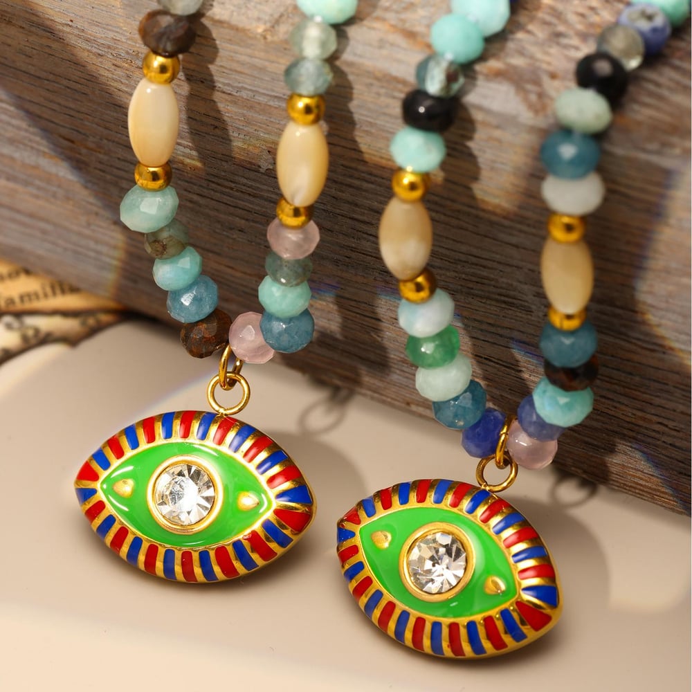 1 Piece Luxurious Devil's Eye Stainless Steel Natural Stone Women's Beaded Necklaces Picture4