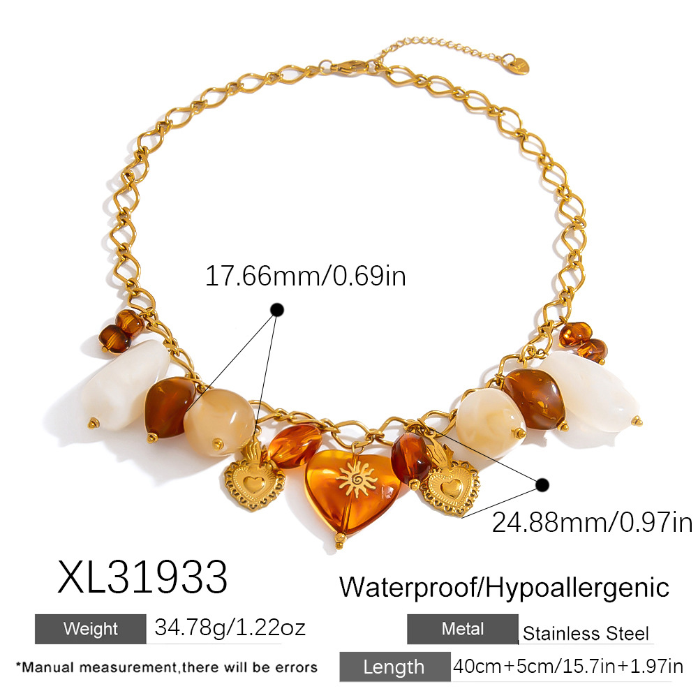 1 Piece Retro Heart Resin Beads  Pendant Necklace 