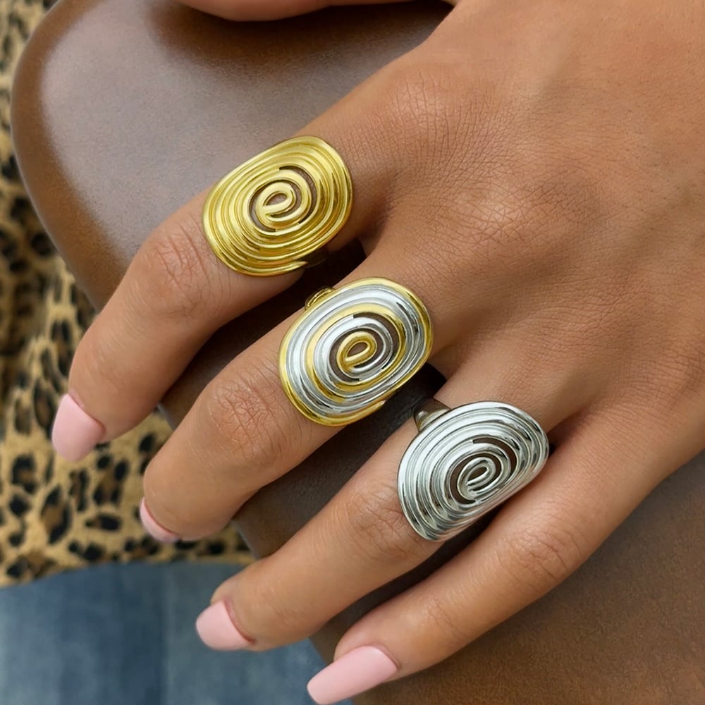 1 Piece Casual Circle Stainless Steel  Gold Color Women's Statement Rings h5Picture7