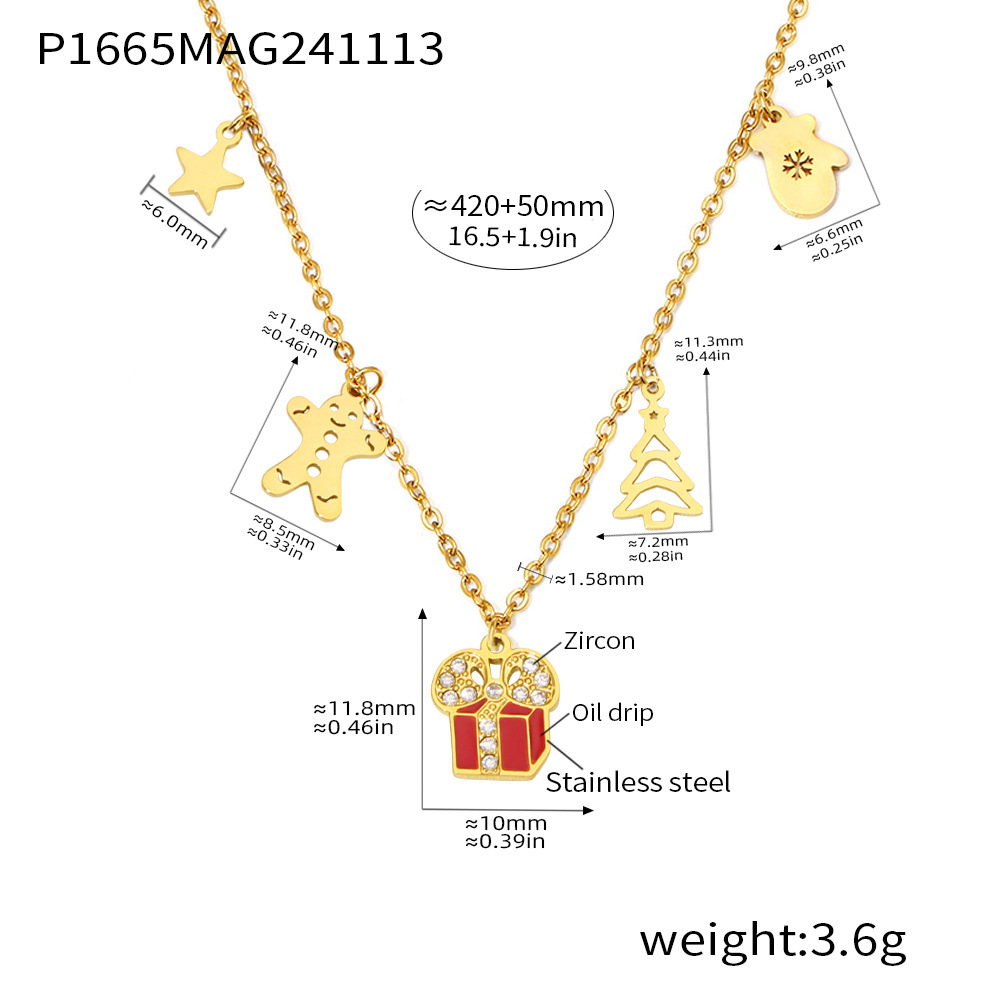 1 Stück Weihnachtsgeschenk Edelstahl Zirkon Damen Anhänger Halsketten Bild2