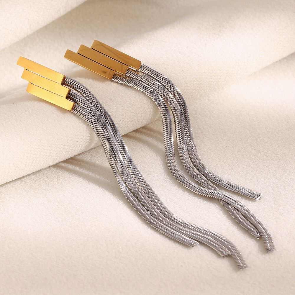 1 Piece Tassel Mixed Gold&Silver Colors Stainless Steel Women's Dangle Earrings h5Picture7