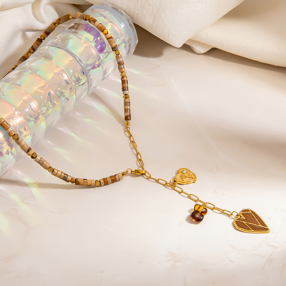 1 Piece Luxurious Irregular Shape Heart Stainless Steel  Women's Beaded Necklaces h5Picture5