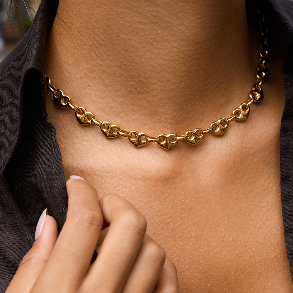 Romantic Series Heart Stainless Steel Gold Color Women's Jewelry Sets h5Picture7